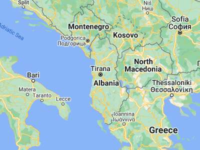 Map showing location of Tirana (41.3275, 19.81889)