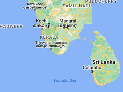 Map showing location of Tirunelveli (8.73333, 77.7)