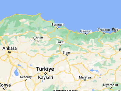 Map showing location of Tokat (40.31389, 36.55444)