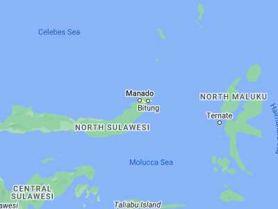 Map showing location of Tomohon (1.3346, 124.8392)