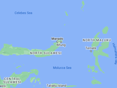 Map showing location of Tondano (1.3038, 124.9112)
