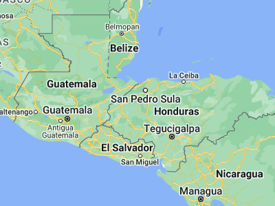 Map showing location of Trinidad (15.13333, -88.23333)
