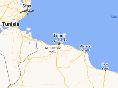 Map showing location of Tripoli (32.87519, 13.18746)