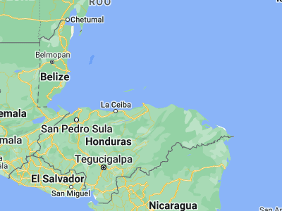 Map showing location of Trujillo (15.91667, -86)