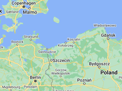Map showing location of Trzebiatów (54.06147, 15.26475)