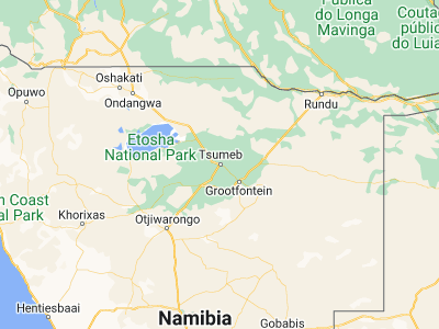 Map showing location of Tsumeb (-19.23333, 17.71667)