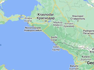 Map showing location of Tuapse (44.1053, 39.0802)