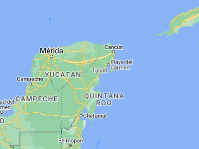 Map showing location of Tulum (20.21237, -87.46207)