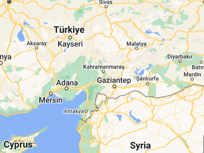 Map showing location of Türkoğlu (37.38844, 36.84833)