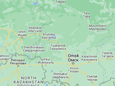 Map showing location of Tyukalinsk (55.87321, 72.19673)