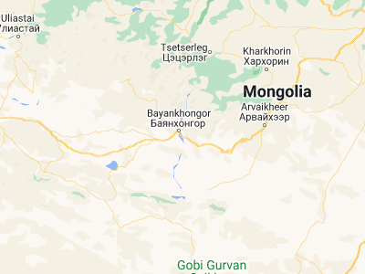 Map showing location of Ulaan-Uul (46.0674, 100.81724)