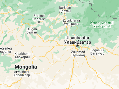 Map showing location of Ulaanhad (47.94993, 105.55321)