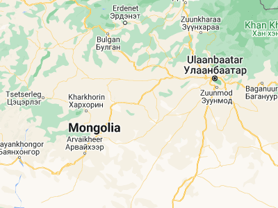 Map showing location of Ulaanhudag (47.33333, 104.5)