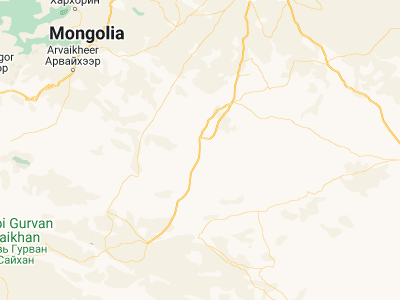 Map showing location of Ulaanjirem (45.05, 105.56667)