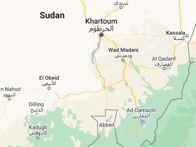 Map showing location of Um Jar Al Gharbiyya (13.8013, 32.4078)