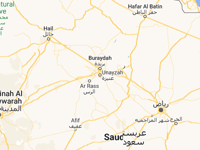 Map showing location of Unaizah (26.08427, 43.99355)