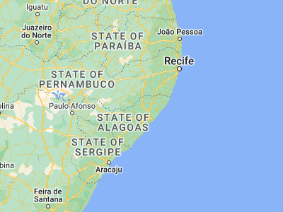 Map showing location of União dos Palmares (-9.16278, -36.03194)