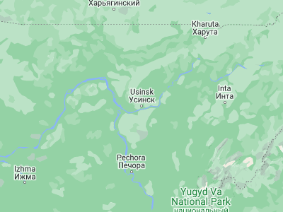 Map showing location of Usinsk (65.99389, 57.52806)