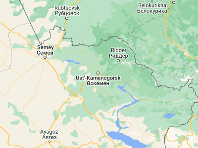 Map showing location of Ust’-Kamenogorsk (49.96466, 82.60898)