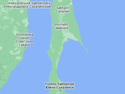 Map showing location of Vakhrushev (48.99035, 142.95303)