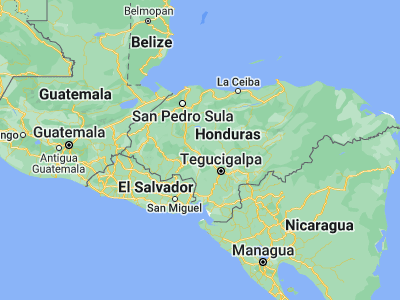Map showing location of Valle de Ángeles (14.5, -87.63333)