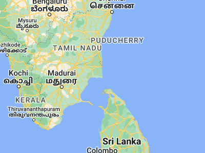 Map showing location of Vedaraniyam (10.37208, 79.85095)