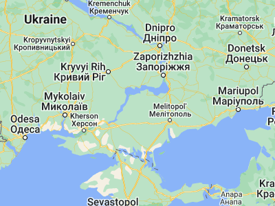 Map showing location of Verkhniy Rohachyk (47.25054, 34.33797)