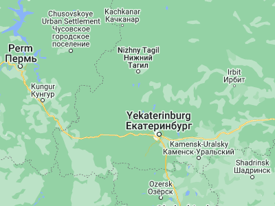 Map showing location of Verkhniy Tagil (57.3733, 59.9556)