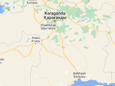 Map showing location of Verkhniye Kayrakty (48.68333, 73.28333)