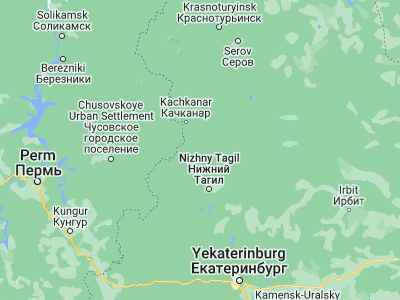Map showing location of Verkhnyaya Tura (58.36083, 59.80667)