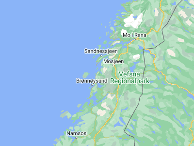 Map showing location of Vevelstad (65.6978, 12.43706)