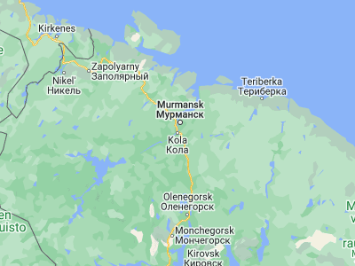 Map showing location of Vidyayevo (68.88333, 33.01667)