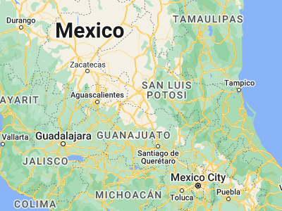 Map showing location of Villa de Reyes (21.8, -100.93333)