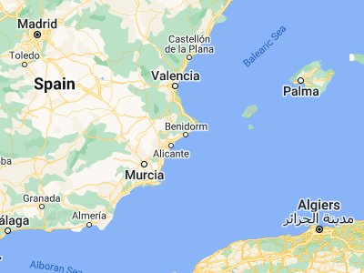 Map showing location of Villajoyosa (38.50754, -0.23346)