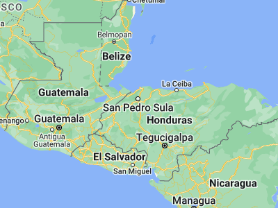 Map showing location of Villanueva (15.31667, -88)