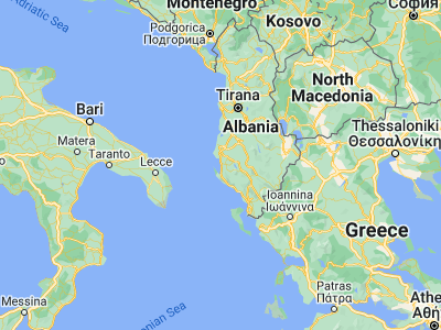 Map showing location of Vlorë (40.46667, 19.48972)