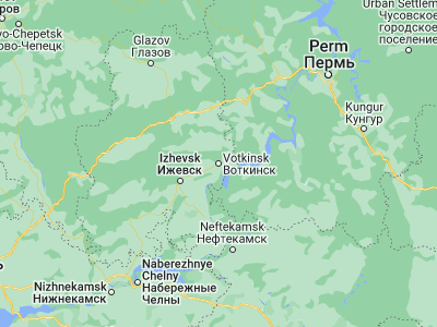 Map showing location of Votkinsk (57.04865, 53.98717)