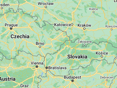 Map showing location of Vsetín (49.33871, 17.99619)