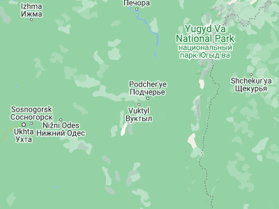Map showing location of Vuktyl (63.85667, 57.30944)