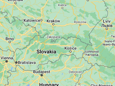 Map showing location of Vysoké Tatry (49.13637, 20.24386)