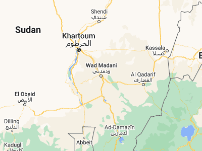 Map showing location of Wad Medani (14.40118, 33.51989)