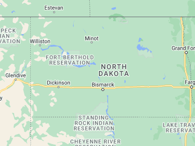 Map showing location of Washburn (47.28916, -101.02903)