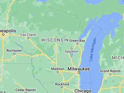 Map showing location of Waupaca (44.35803, -89.08595)