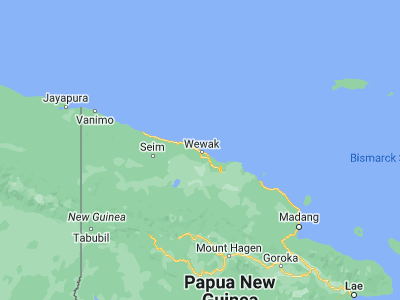 Map showing location of Wewak (-3.55342, 143.62678)