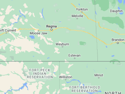 Map showing location of Weyburn (49.66675, -103.85109)