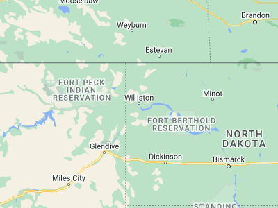 Map showing location of Williston (48.14697, -103.61797)