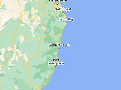 Map showing location of Woolgoolga (-30.11058, 153.20067)