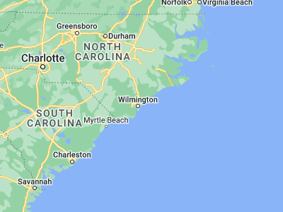 Map showing location of Wrightsville Beach (34.2085, -77.79637)