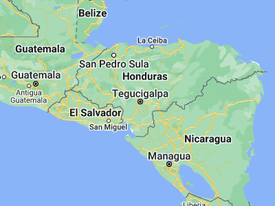 Map showing location of Yaguacire (14.01667, -87.21667)