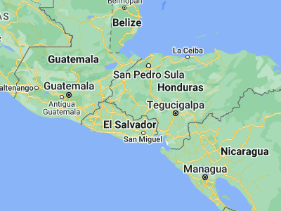 Map showing location of Yamaranguila (14.28333, -88.25)